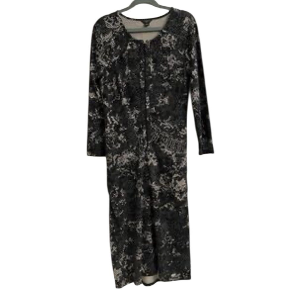 Ann Taylor Black and Cream Long front zipper Sleeve Dress zero petite